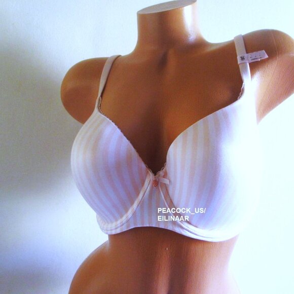 38DDD VICTORIA SECRET Lightly Lined Perfect Coverage Full Bra Pink White Stripe - Picture 2 of 7